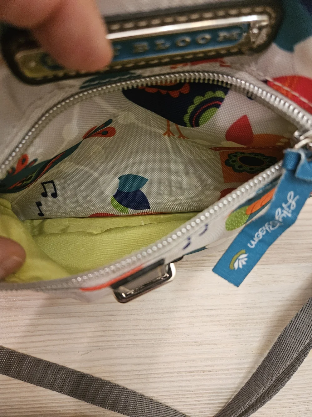 Lily Bloom Multicolor Bird Print Crossbody with Gray Strap